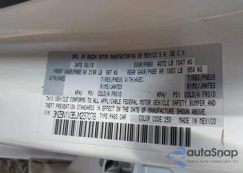 2018 Mazda Mazda3 Touring from USA, damaged, VIN 3MZBN1V35JM237078